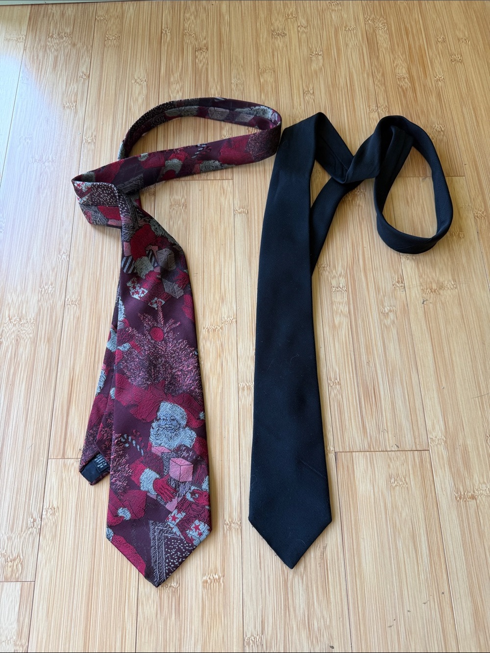Two non silk ties Christmas Santa and plain black